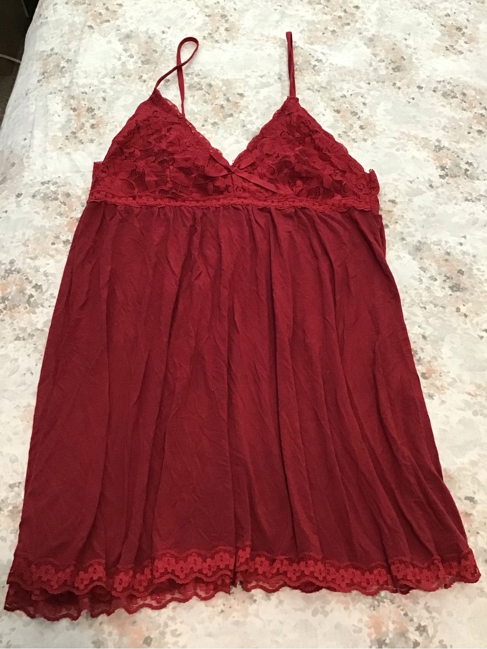 Avidlove Burgundy Lace-Trim Spaghetti Strap Chemise Size L